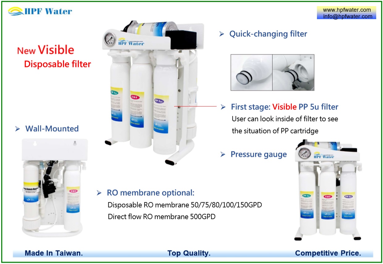 Traditional RO appliance with Quick-change Disposable Filter meets NSF requirements made in Taiwan
